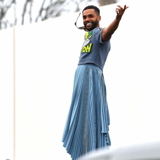 Lucien Laviscount rocked a pleated skirt at the Louis Vuitton show